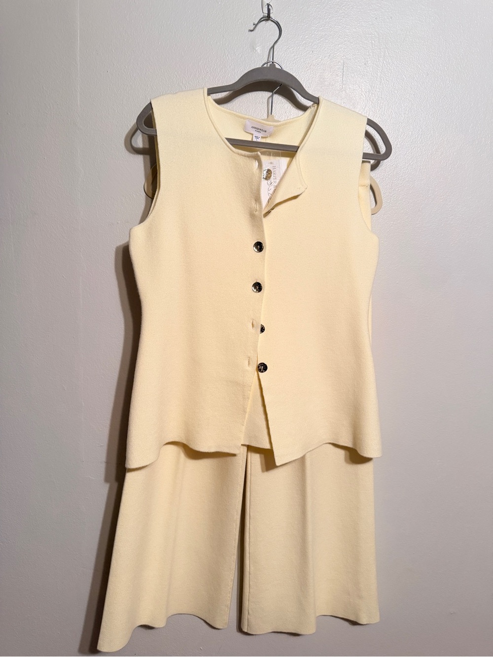 Sleeveless Cream Knit Jumpsuit with Button Front Vest
